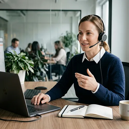 Cold calling specialist on a headset for a Florida aesthetics clinic campaign